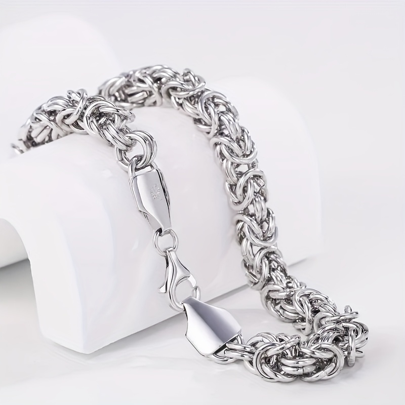 925 Silver Hip Hop Italian Byzantine Bracelet Solid Cut Braided